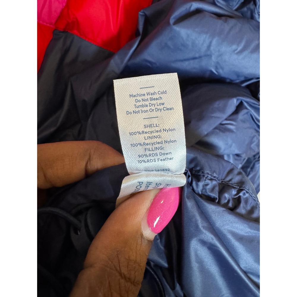 Marine Layer Archive Womens XL Puffer Jacket Navy Chevron Quilted Hooded - Picture 6 of 8